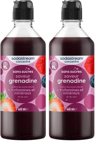 SodaStream Concentré Grenadine Sans Sucres pour Machine à Eau Pétillante et Soda | Préparez jusqu'à 9 Litres de Grenadine en Quelques Secondes, 440ml (Lot de 2)
