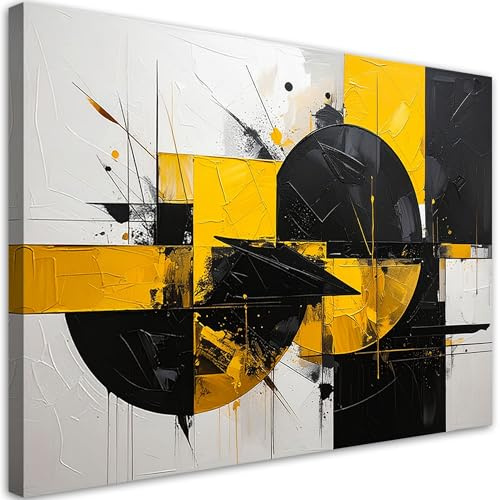 Feeby Wandbild - Wohnzimmer Modern Deko - Geometrische Figuren Gelb - 90x60 1tlg - Bilder Leinwand - Bild auf Leinwand Schlafzimmer - Leinwandbilder für die Wand - Canvas Painting - Fotokunst
