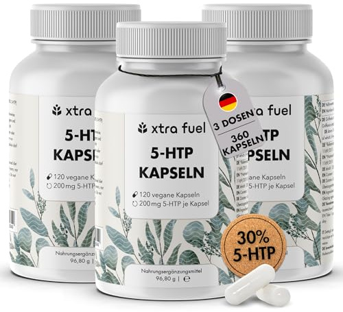 5-HTP - 360 Kapseln mit 200 mg 5-HTP pro Kapsel (hochdosiert) - 30% Extrakt aus natürlichem Griffonia Simplicifolia - laborgeprüft & vegan, pflanzliches 5 Hydroxytryptophan