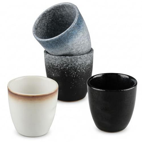 Juego de 4 tazas de café de cerámica sin asa, tazas de espresso, tazas de café espresso, tazas de café moka (90 ml)