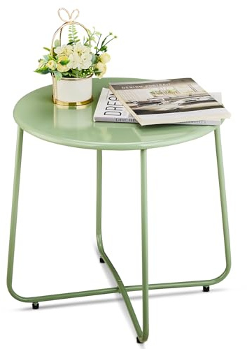 Outopee Garden Side Table, Patio Small Waterproof Round Metal Outdoor Coffee Table, Weather Resistant End Table for Indoor Outdoor Garden Balcony Yard, Green