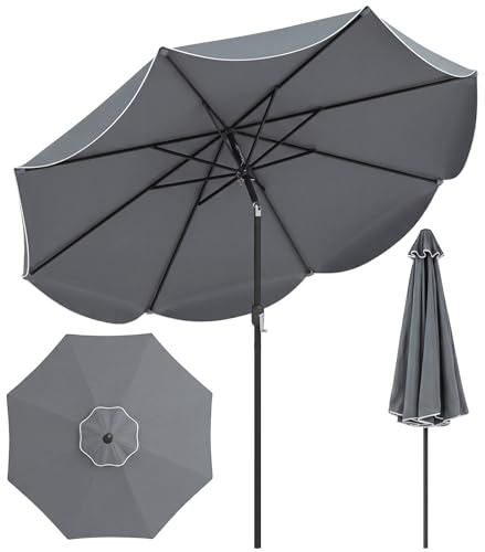 COSTWAY Sonnenschirm 270 cm, Gartenschirm mit Kurbel & Volant | beidseitig um 30° knickbar, Balkonschirm, Terrassenschirm, Marktschirm für Garten, Balkon, Terrasse, Grau
