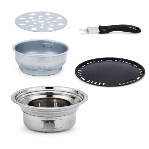 Okiyakusama Holzgrill für 3-5 Psonen, Kompakt Tischgrill für Camping & Picknick, für Wandungen, Ofenkörper + koreanische Grillplatte, Groß 39.5 * 13cm