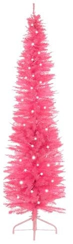 The Christmas Workshop 70870 6ft Pink Christmas Tree/Slim Artificial Pre-Lit Indoor Tree/Includes Folding Stand / 560 Tips & 110 LED Lights