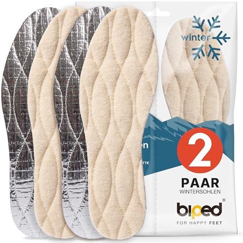 biped 2 Paar Winter Einlegesohlen - Schuheinlagen aus echter Lammwolle - Wärmende Thermo Einlagen mit Aluminium Unterseite z2391(42)