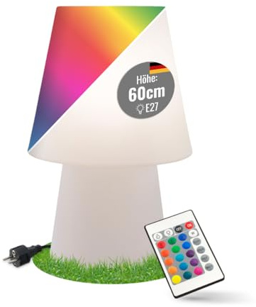 8 seasons design LED Tischlampe 60 cm No. 1 (Weiß) E27, RGB Farbwechsel, dimmbar, mit Fernbedienung – Dekolampe für außen und innen - für Garten, Terrasse, Balkon, Wohnbereiche