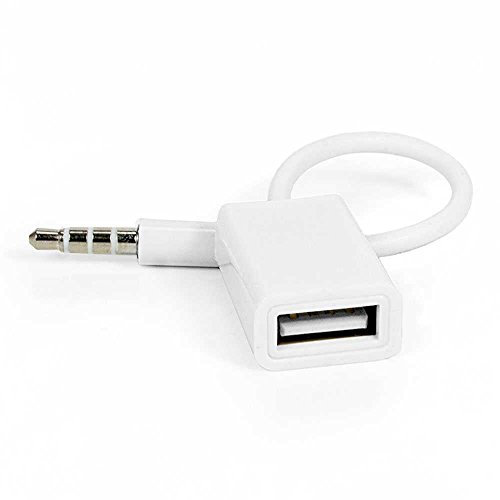 OcioDual Cable Audio de USB Hembra a Aux Jack Macho 3.5mm Adaptador Auxiliar Blanco para Radio Coche con Función Decodificador