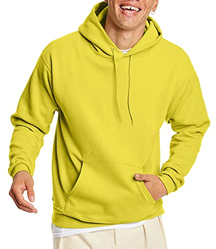 Hanes Men's Pullover EcoSmart Hooded Sweatshirt, yellow, X Large