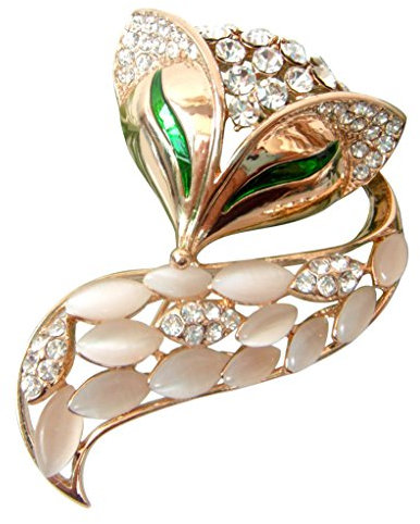 Navachi Brosche mit Fuchs-Schwanz, 18 Karat vergoldet, Opal, Kristall, Kristall, Opal