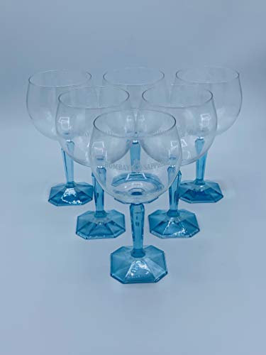 6 x Verres Bombay Sapphire avec pied sapphireblau 8 eckigem