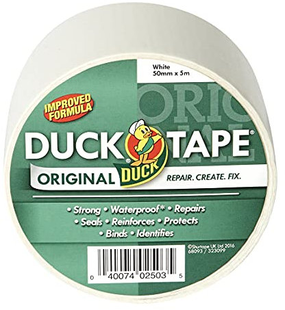 Duck Tape Original weißes Klebeband, verbesserte Formel, hohe Festigkeit, wasserdicht, Gaffer- und Dukt-Klebeband, Reparaturband, 50 mm x 5 m