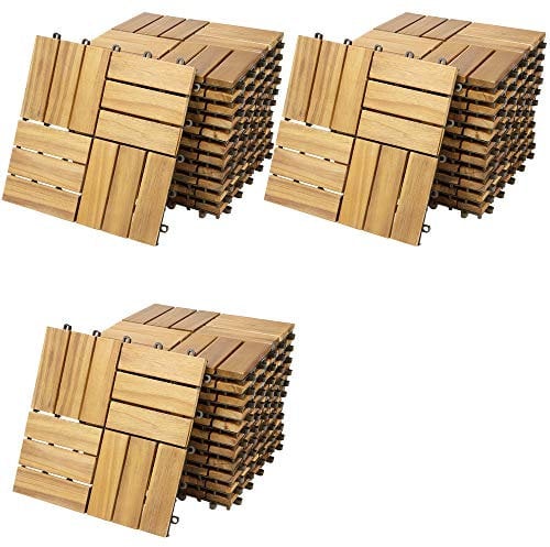 33x Dalles de terrasse en bois d'acacia Mosaïque 30x30cm Dalle clipsable 3m² balcon jardin extérieur