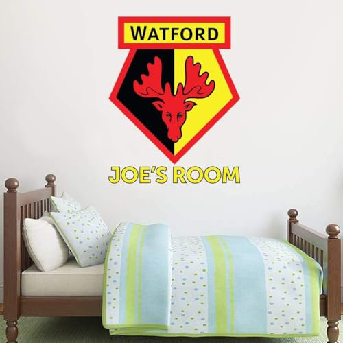 Beautiful Game Watford FC Wandtattoo, personalisierbar, Name und Wappen, Wandbild Kunst + Watford Football Club Schlafzimmer Wappen Aufkleber-Set (60 cm)