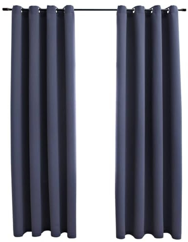 vidaXL 2X Vorhang Verdunkelung mit Metallösen Verdunkelungsvorhang Kräuselband Ösen Schlaufe Thermo Gardine Blickdicht Anthrazit 140x225cm