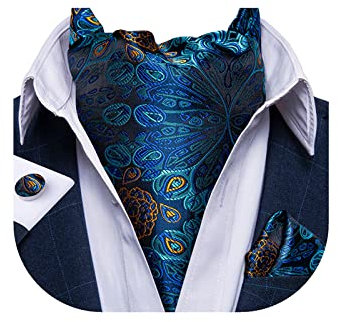 DiBanGu Krawatten für Herren, kariert, Paisleymuster, Schal, Krawatte mit Einstecktuch, Manschettenknöpfe, Hochzeit, Party, 09-Peacock Blue, Einheitsgröße