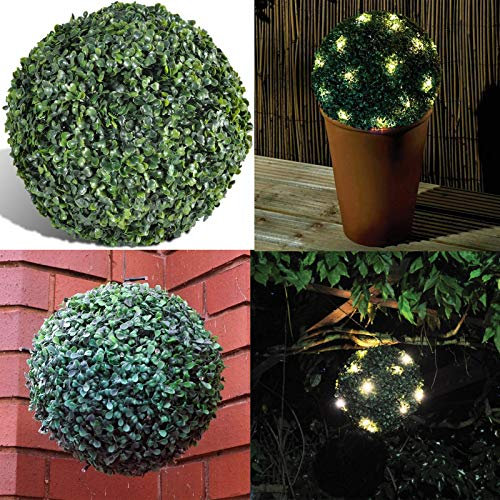 LOS 28cm Solar Powered 20 LED Topiary Ball Hanging Boxwood Garden Light Ornament Green (1)