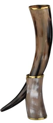 Handicrafts Home Viking Drinking Horn Mug with Stand – 16oz Natural Horn Tankard – Norse Beer Stein & Mead Cup – Handmade Drinking Mug for Ale, Coffee & Tea – Medieval Gift for Men