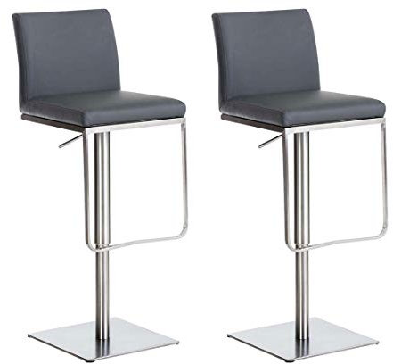 CLP 2er Set Barhocker Panama Mit Kunstlederbezug I Höhenverstellbarer Barstuhl I Thekenhocker Mit Lehne Und Fußstütze, Farbe:grau, Gestell Farbe:Edelstahl