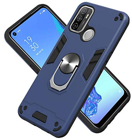 GOGME Hülle für Oppo A53s / Oppo A53, 360 Grad Ring Halter Handy Hüllen TPU Cover Bumper Case Schutzhülle, Handyhülle Doppelschicht Stoßfest Schlank Ganzkörperschutz, Dunkelblau