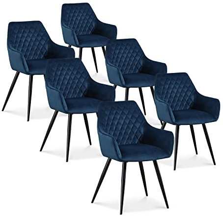 INTENSE DECO Lot de 6 chaises Victoria en Velours Bleu Pieds Noir