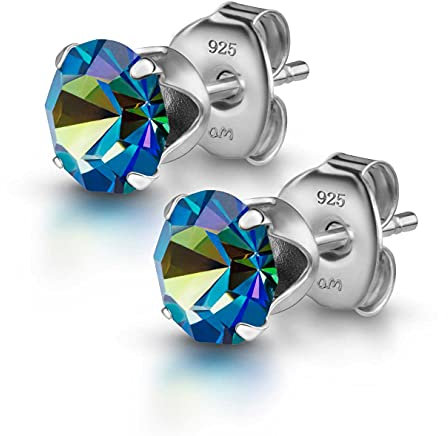 Amberta Damen 925 Sterling Silber Lumini Kristallen Blaue kollektion Ohrstecker: Bermuda Blau