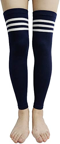 Women's Cashmere Wool Winter Warm Knitted Over Knee High Leg Warmer, Navy Blue-stripe, One Size
