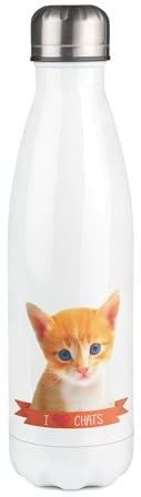 Bouteille Isotherme blanche au motif I love chat roux