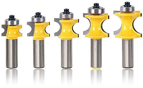 Mesee 5 Stück Radienfräser Bits, Bullnose Fräser, 8mm Schaftfräser Flush Trim Bit, Rundfräser Router Bit, Oberfräse Set für DIY CNC Graviermaschine Trimmmaschine Holzbearbeitung