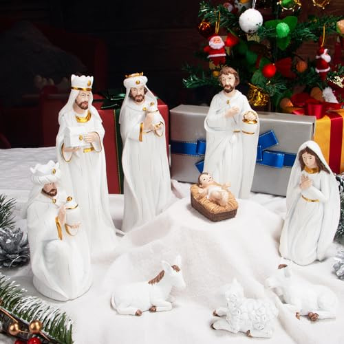 KEEPKAP Krippen-Sets für Weihnachten im Innenbereich, geformte handbemalte Krippenfiguren 19,1 cm Urlaubsdekoration, 9-teiliges Set
