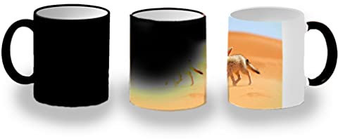 MERCHANDMANIA TAZA MÁGICA zorro desierto, arena, animales magic mug.