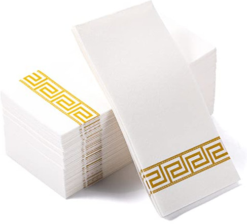 MORGIANA Linen Feel Gold Servietten, 100er Pack Einweghandtücher, goldene und weiße Gästehandtücher für Weihnachten, Bad, Hochzeit, Hotel Party, weiß silber, (NK)
