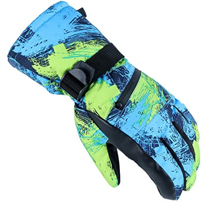 Winddicht Ski Handschuhe Winterhandschuhe Herren Damen Skihandschuhe Sporthandschuhe Thermo Thermal Fleece Ski Snowboard Handschuhe Gloves Fingerhandschuhe für Laufen Skifahren Wandern (Blue, L)