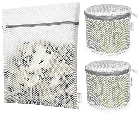 Foyer Nuage Filet Linge Machine à Laver, 3PCS Sac à Linge avec Fermeture Eclair pour le Lavage de Machine, Filets à Lavage Réutilisation pour Lingerie, Chaussette, Blouse, Sous-vêtements (2Bra, 1S)