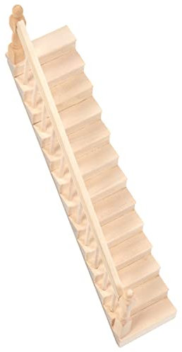 Doll House Stairs Glossy Dollhouse Staircase Rounded Corners Birch Material DIY Vivd Cute 1/12 Scale Miniature Staircase for Crafts (left armrest)