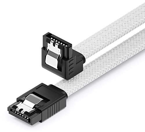 deleyCON 30 cm Cavo SATA 3 in Nylon 6 Gbit/s per Dati SATA III Cavo di Collegamento Serial ATA per Scheda Madre e Hard Drive HDD SSD con 1 Presa S-ATA a L a 90° in Bianco