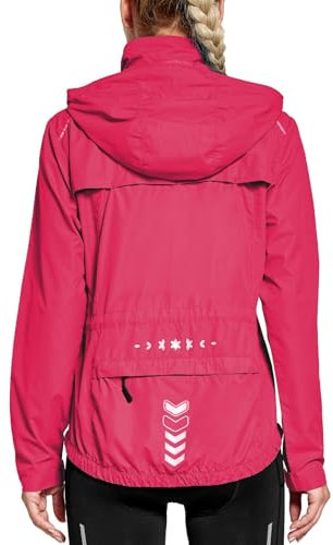 FitsT4 Sports Damen Fahrradjacke Radfahren Laufen Jacken Leichtgewicht Wasserabweisend Windbreaker Wanderjacke Reflektierend Trekking Regenjacke mit Kapuze,Rosenrot,S