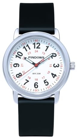 PINDOWS Analoge Quarzarmbanduhr von mit Silikonband für Damen, Junge Damen und Studierende; leicht ablesbar, wasserfest, Unisex-Armbanduhr, leuchtendes Zifferblatt.