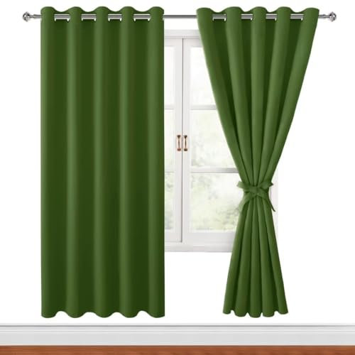 Hiasan Verdunklungsvorhänge Gardinen mit Ösen,Olivengrün Blickdicht Vorhänge,2 Stück,167 x 183 cm (Breite x Höhe),weiche Schiebevorhänge für Schlafzimmer,Wohnzimmer usw.
