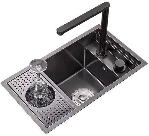 Küchenspülen Unsichtbares Spülbecken Aus Edelstahl Mit Glasscheibe Verstecktes Waschbecken Für Café, Restaurant, Bar Kleines Waschbecken Für Wohnmobile Mit Abdeckung, Wasserhahn Zum Heben (Color : Sc
