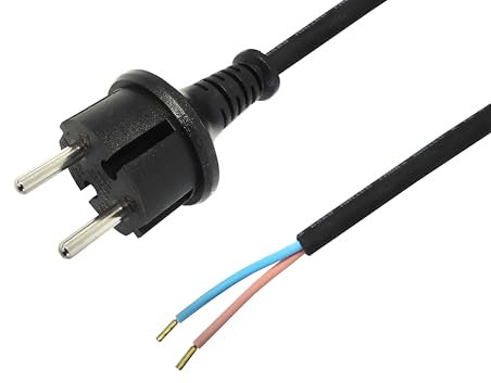 10 Stück Kabel 2,3m (2x0.75mm²) HO5RN-F, schwarz, mit EU-Stecker - Vielseitig verwendbar für den Anschluss von Haushaltsgeräten aller Art