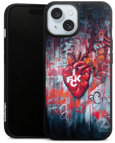 Premium Silikon Hülle kompatibel mit Apple iPhone 15 Handyhülle schwarz Case 1. FCK Herz 1. FC Kaiserslautern