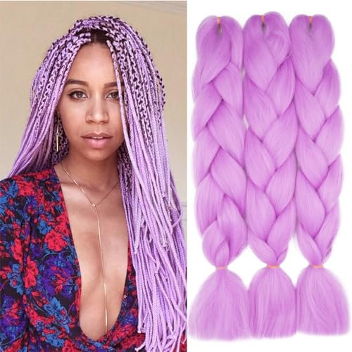 Dcbaboo Extension per Treccine Africane Viola 60cm Extension Capelli Finti per Treccine Africane Extension Trecce Capelli Sintetici Kanekalon 3 Ciocche Ombre Jumbo Braiding Hair, Viola chiaro