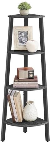 VASAGLE Eckregal, Bücherregal mit 4 Ebenen, Leiterregal, Aufbewahrungsregal, Pflanzenregal für Wohnzimmer, Industrial-Design, mit Stahlrahmen, anthrazitgrau-Mattschwarz LLS034B22
