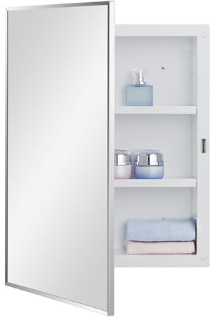 IDYLLOR Medizinschrank aus Kunststoff mit gerahmtem Spiegel, 40,6 x 55,9 cm, Oberfläche und versenkter Halterung
