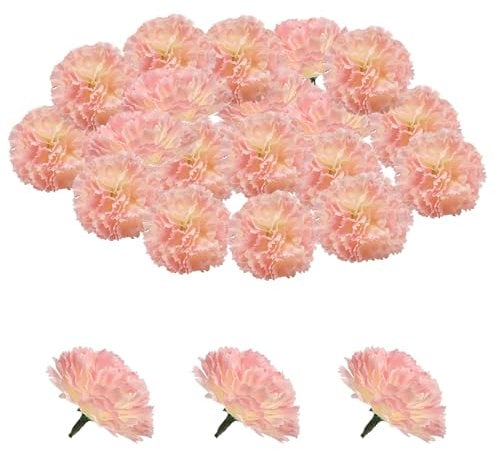 Wekuw 30 Pcs Têtes de Fleurs en Faux œillet, Fleurs Artificielles Marguerite Fleurs Artificielles Deco, Convient pour Les Fêtes, la Décoration de la Maison, la Décoration de Mariage (Rose Clair)