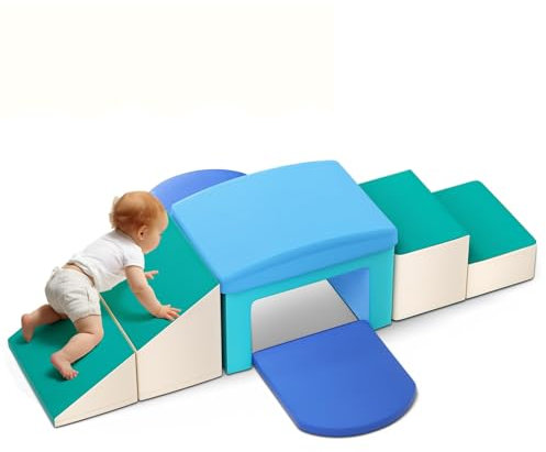 CUPCHID 6-teiliges Kletterspielzeug für Kleinkinder von 1–3 Jahren, Schaumstoff bausteine Kinder,Kletterspielzeug für Kleinkinder aus weichem Schaumstoff,weiche Schaumstoffblöcke(Hellblau)