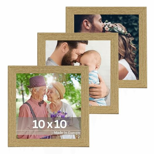 VictoR Bilderrahmen Dali 3er Set 10x10 cm beige | Fotorahmen Holz - Quadratischer Bilderrahmen Set beige 10x10 - moderner Holzrahmen mit bruchsicherem Acrylglas