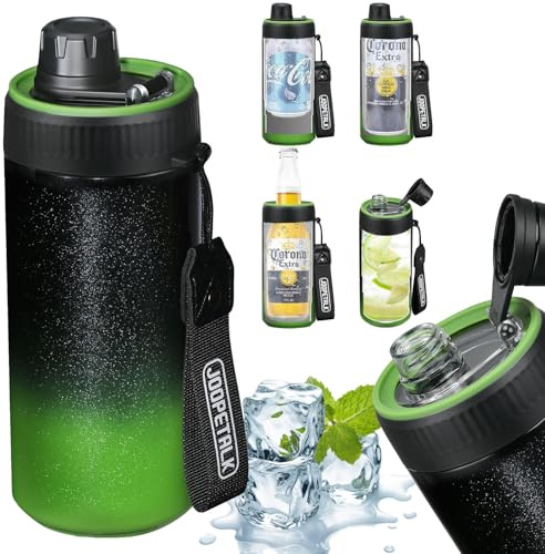 JOOPETALK Universal Can Cooler with Lid Fits All 12oz Cans& Bottles, 100% Leak-Proof Water Bottle, 4-in-1 Insulated Can Cooler for Beer, Soda & Energy Drinks, Dishwasher Safe(Gradient Black-Green)