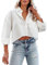 Order Placed Me 2024 Oversized T Shirt Women Button Down Cropped Shirts Long Sleeve Casual Crop Tops Solid Lapel Blouse Shirt with Chest Open Box Deals Clearance White