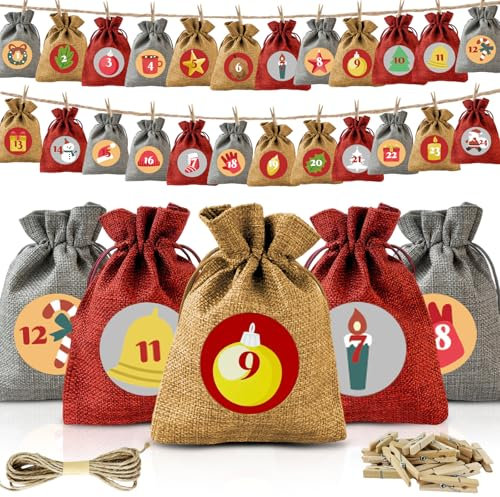 Adventskalender zum Befüllen, 24 Adventskalender Selber Befüllen Stoffbeutel, Weihnachtskalender Zum Befüllen, Adventskalender zum Befüllen Kinder, Säckchen Zum Befüllen, Adventskalender 2024 Kinder